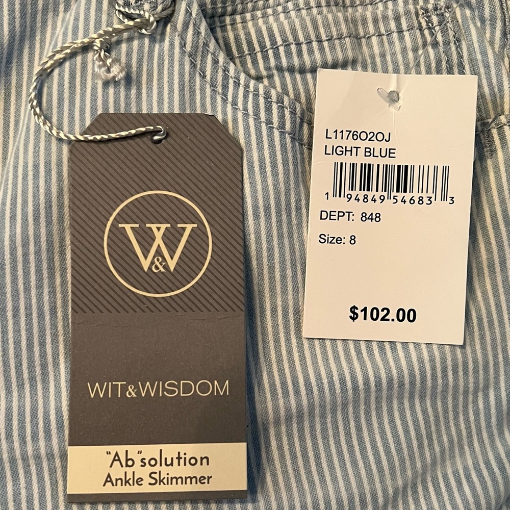 Wit & Wisdom Light Blue Stripped Distressed Ankle Skimmers Ab Solutions Pants - Picture 11 of 16